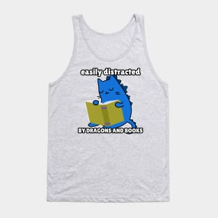Cat Dragon Book reading easily distracted Tank Top